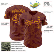 Load image into Gallery viewer, Custom Burgundy Gold 3D Pattern Design Curve Lines Authentic Baseball Jersey