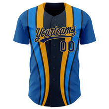 Загрузить изображение в средство просмотра галереи, Custom Royal Navy-Old Gold 3D Pattern Design Side Stripes Authentic Baseball Jersey