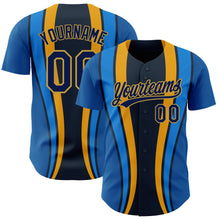 Загрузить изображение в средство просмотра галереи, Custom Royal Navy-Old Gold 3D Pattern Design Side Stripes Authentic Baseball Jersey