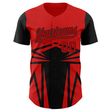 Load image into Gallery viewer, Custom Red Black 3D Pattern Design Side Sharp Edges Authentic Baseball Jersey