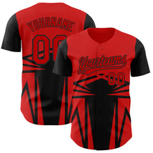 Load image into Gallery viewer, Custom Red Black 3D Pattern Design Side Sharp Edges Authentic Baseball Jersey