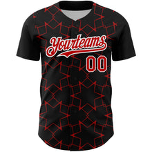 Charger l'image dans la galerie, Custom Black Red-White 3D Pattern Design Star Lines Authentic Baseball Jersey