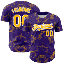 Load image into Gallery viewer, Custom Purple Gold-White 3D Pattern Design Zodiac Authentic Baseball Jersey