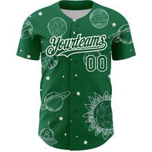 Load image into Gallery viewer, Custom Kelly Green White 3D Pattern Design Planets Authentic Baseball Jersey