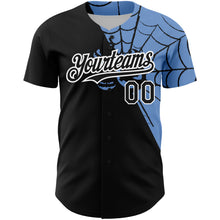 Load image into Gallery viewer, Custom Black Light Blue-White 3D Pattern Design Spider Web Authentic Baseball Jersey