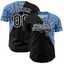 Load image into Gallery viewer, Custom Black Light Blue-White 3D Pattern Design Spider Web Authentic Baseball Jersey