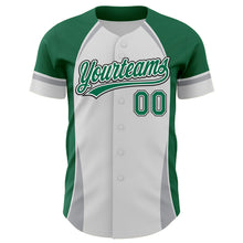 Laden Sie das Bild in den Galerie-Viewer, Custom White Kelly Green Gray-Black 3D Pattern Design Curve Solid Authentic Baseball Jersey