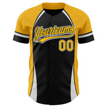 Load image into Gallery viewer, Custom Black Gold-White 3D Pattern Design Curve Solid Authentic Baseball Jersey