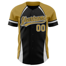 Load image into Gallery viewer, Custom Black Old Gold-White 3D Pattern Design Curve Solid Authentic Baseball Jersey