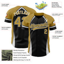Load image into Gallery viewer, Custom Black Old Gold-White 3D Pattern Design Curve Solid Authentic Baseball Jersey