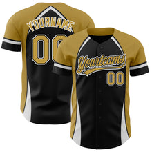 Load image into Gallery viewer, Custom Black Old Gold-White 3D Pattern Design Curve Solid Authentic Baseball Jersey