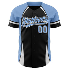 Загрузить изображение в средство просмотра галереи, Custom Black Light Blue-White 3D Pattern Design Curve Solid Authentic Baseball Jersey