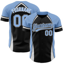 Загрузить изображение в средство просмотра галереи, Custom Black Light Blue-White 3D Pattern Design Curve Solid Authentic Baseball Jersey