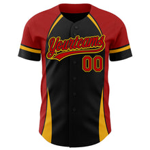 Load image into Gallery viewer, Custom Black Red-Gold 3D Pattern Design Curve Solid Authentic Baseball Jersey