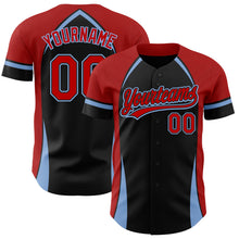 Charger l'image dans la galerie, Custom Black Red-Light Blue 3D Pattern Design Curve Solid Authentic Baseball Jersey