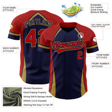Load image into Gallery viewer, Custom Navy Red-Old Gold 3D Pattern Design Curve Solid Authentic Baseball Jersey