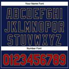 Load image into Gallery viewer, Custom Navy Red-Old Gold 3D Pattern Design Curve Solid Authentic Baseball Jersey