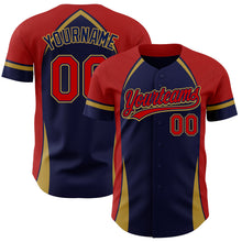Load image into Gallery viewer, Custom Navy Red-Old Gold 3D Pattern Design Curve Solid Authentic Baseball Jersey
