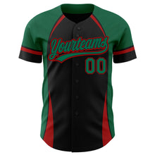 Load image into Gallery viewer, Custom Black Kelly Green-Red 3D Pattern Design Curve Solid Authentic Baseball Jersey