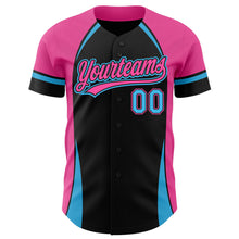 Загрузить изображение в средство просмотра галереи, Custom Black Sky Blue-Pink 3D Pattern Design Curve Solid Authentic Baseball Jersey