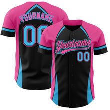 Загрузить изображение в средство просмотра галереи, Custom Black Sky Blue-Pink 3D Pattern Design Curve Solid Authentic Baseball Jersey
