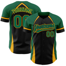Charger l'image dans la galerie, Custom Black Kelly Green-Gold 3D Pattern Design Curve Solid Authentic Baseball Jersey