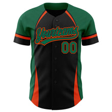 Load image into Gallery viewer, Custom Black Kelly Green-Orange 3D Pattern Design Curve Solid Authentic Baseball Jersey