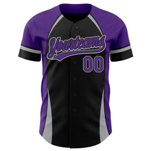 Загрузить изображение в средство просмотра галереи, Custom Black Purple-Gray 3D Pattern Design Curve Solid Authentic Baseball Jersey