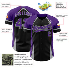 Загрузить изображение в средство просмотра галереи, Custom Black Purple-Gray 3D Pattern Design Curve Solid Authentic Baseball Jersey