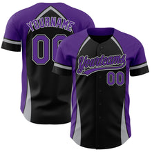 Загрузить изображение в средство просмотра галереи, Custom Black Purple-Gray 3D Pattern Design Curve Solid Authentic Baseball Jersey