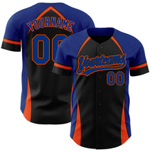 Load image into Gallery viewer, Custom Black Royal-Orange 3D Pattern Design Curve Solid Authentic Baseball Jersey