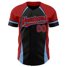 Charger l'image dans la galerie, Custom Black Red-Light Blue 3D Pattern Design Curve Solid Authentic Baseball Jersey