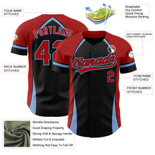 Charger l'image dans la galerie, Custom Black Red-Light Blue 3D Pattern Design Curve Solid Authentic Baseball Jersey