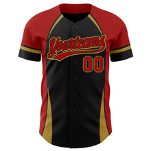 Charger l'image dans la galerie, Custom Black Red-Old Gold 3D Pattern Design Curve Solid Authentic Baseball Jersey