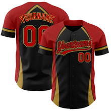 Charger l'image dans la galerie, Custom Black Red-Old Gold 3D Pattern Design Curve Solid Authentic Baseball Jersey
