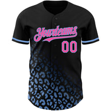 Load image into Gallery viewer, Custom Black Pink-Light Blue 3D Pattern Design Leopard Print Fade Fashion Authentic Baseball Jersey