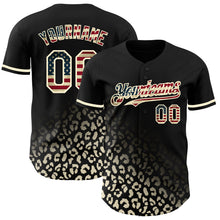 Загрузить изображение в средство просмотра галереи, Custom Black Vintage USA Flag-Cream 3D Pattern Design Leopard Print Fade Fashion Authentic Baseball Jersey