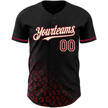 Load image into Gallery viewer, Custom Black Crimson-Cream 3D Pattern Design Leopard Print Fade Fashion Authentic Baseball Jersey