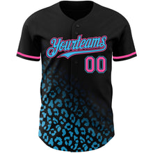 Laden Sie das Bild in den Galerie-Viewer, Custom Black Pink-Sky Blue 3D Pattern Design Leopard Print Fade Fashion Authentic Baseball Jersey