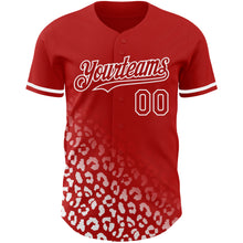 Laden Sie das Bild in den Galerie-Viewer, Custom Red White 3D Pattern Design Leopard Print Fade Fashion Authentic Baseball Jersey
