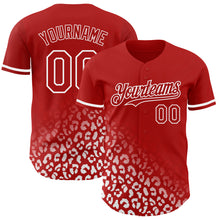 Laden Sie das Bild in den Galerie-Viewer, Custom Red White 3D Pattern Design Leopard Print Fade Fashion Authentic Baseball Jersey