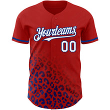 Laden Sie das Bild in den Galerie-Viewer, Custom Red White-Royal 3D Pattern Design Leopard Print Fade Fashion Authentic Baseball Jersey
