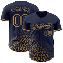 Загрузить изображение в средство просмотра галереи, Custom Navy Old Gold 3D Pattern Design Leopard Print Fade Fashion Authentic Baseball Jersey