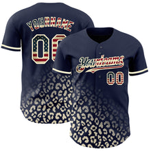 Charger l'image dans la galerie, Custom Navy Vintage USA Flag-Cream 3D Pattern Design Leopard Print Fade Fashion Authentic Baseball Jersey