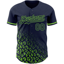 Charger l'image dans la galerie, Custom Navy Neon Green 3D Pattern Design Leopard Print Fade Fashion Authentic Baseball Jersey