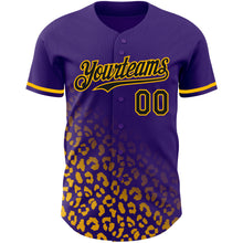 Load image into Gallery viewer, Custom Purple Black-Gold 3D Pattern Design Leopard Print Fade Fashion Authentic Baseball Jersey