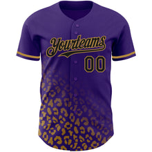 Load image into Gallery viewer, Custom Purple Black-Old Gold 3D Pattern Design Leopard Print Fade Fashion Authentic Baseball Jersey