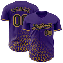 Load image into Gallery viewer, Custom Purple Black-Old Gold 3D Pattern Design Leopard Print Fade Fashion Authentic Baseball Jersey