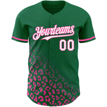 Load image into Gallery viewer, Custom Kelly Green White-Pink 3D Pattern Design Leopard Print Fade Fashion Authentic Baseball Jersey