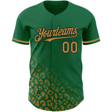 Load image into Gallery viewer, Custom Kelly Green Old Gold-Black 3D Pattern Design Leopard Print Fade Fashion Authentic Baseball Jersey